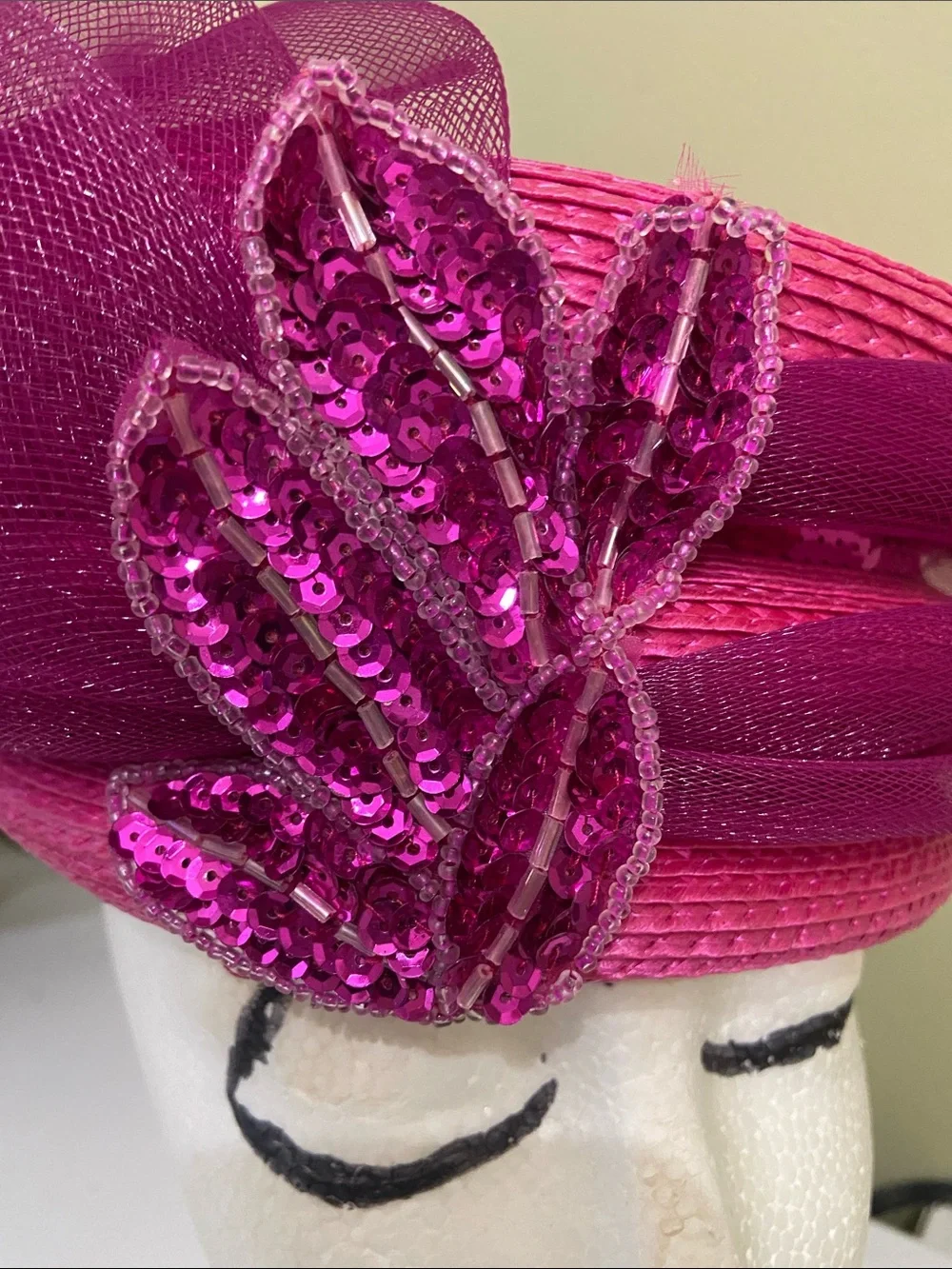 Raspberry Sequin Leaf Fascinator Hat